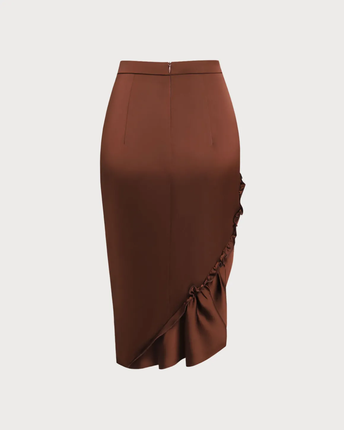 Coffee Ruched Pencil Midi Skirt