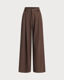 Coffee Ruched Straight Pants