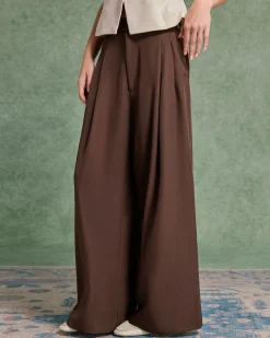 Coffee Ruched Straight Pants