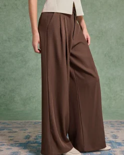 Coffee Ruched Straight Pants