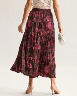 Floral Elastic Waist Pleated Midi Skirt