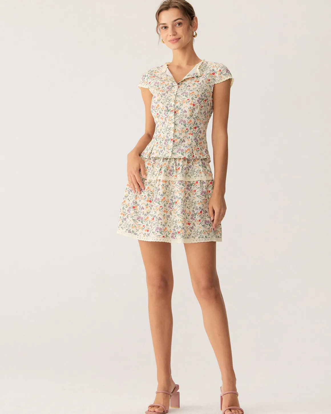 Floral Elastic Waist Ruched Mini Skirt
