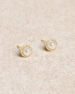 Gold Pearl Stud Earrings