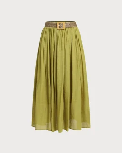 Green Belt Flowy Midi Skirt