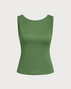 Green Boat Neck Knit Tank Top