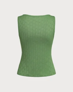 Green Boat Neck Knit Tank Top