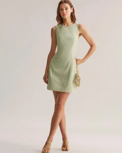 Green Boat Neck Sleeveless Mini Dress