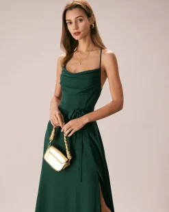 Green Cowl Neck Cutout Back Maxi Dress