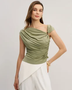 Green Cowl Neck Ruched Tee