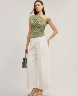 Green Cowl Neck Ruched Tee