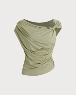 Green Cowl Neck Ruched Tee