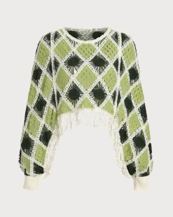 Green Cropped Crochet Sweater
