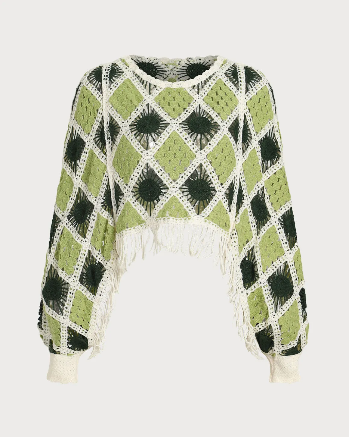 Green Cropped Crochet Sweater