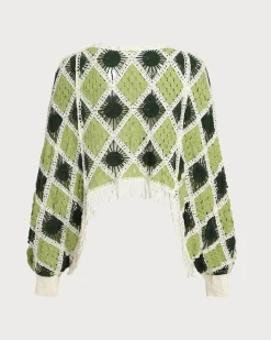 Green Cropped Crochet Sweater