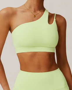 Green Cropped One Shoulder Yoga Cami Top - Light Support