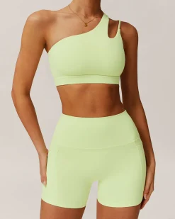 Green Cropped One Shoulder Yoga Cami Top - Light Support