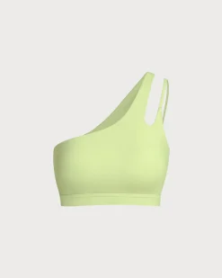 Green Cropped One Shoulder Yoga Cami Top - Light Support