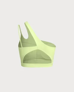 Green Cropped One Shoulder Yoga Cami Top - Light Support