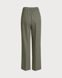 Green Elastic Waist Straight Pants