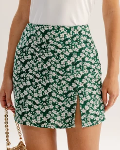 Green Floral A-line Mini Skirt