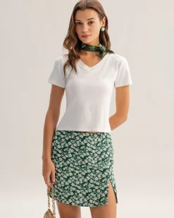 Green Floral A-line Mini Skirt