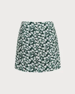 Green Floral A-line Mini Skirt