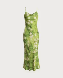Green Floral A-Line Slip Midi Dress