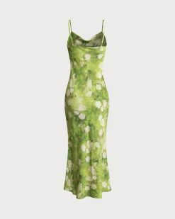 Green Floral A-Line Slip Midi Dress