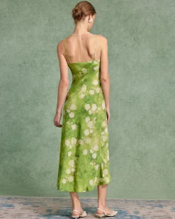 Green Floral A-Line Slip Midi Dress