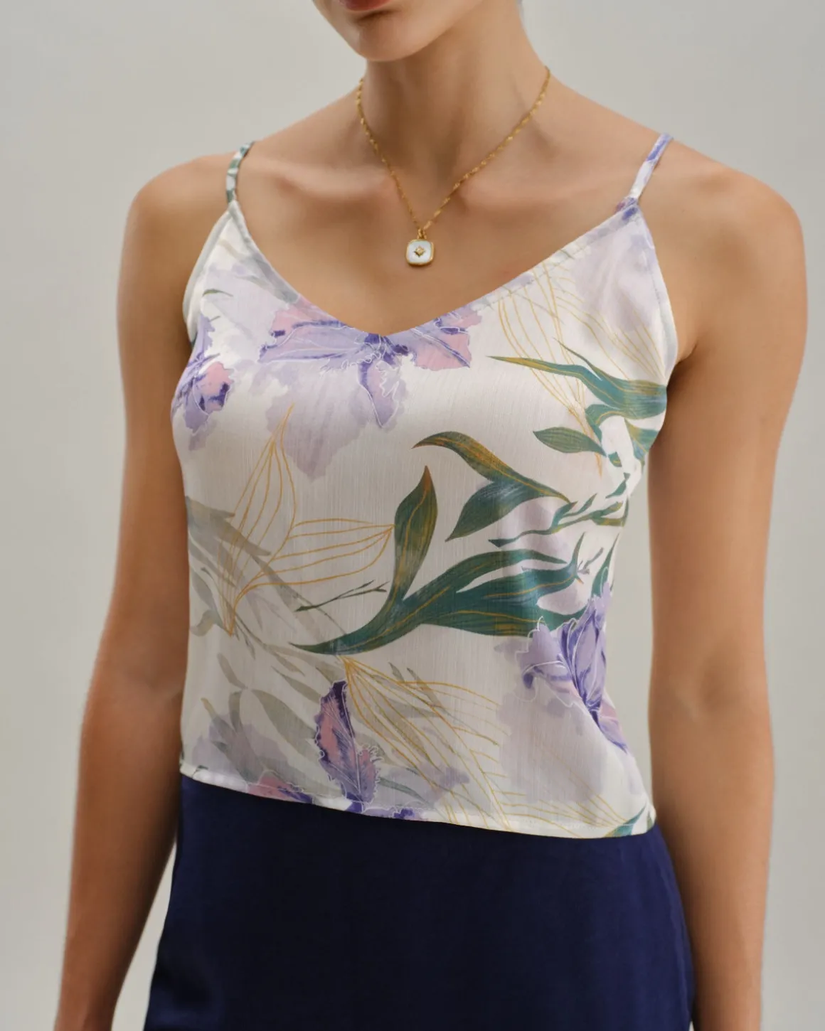 Green Floral Backless Camisole