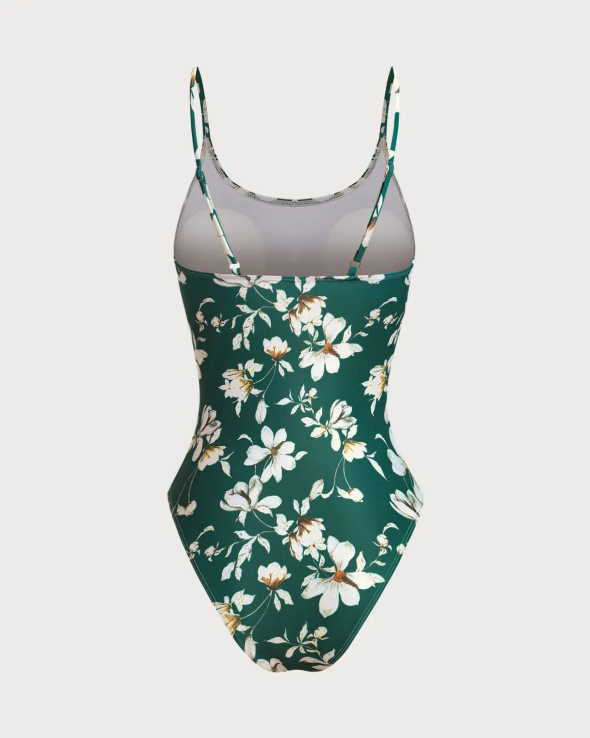 Green Floral Backless One-Piece Swimsuit