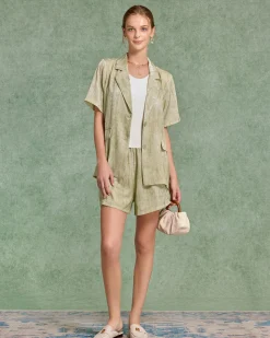 Green Floral Blouse Shorts Two-Piece Suit