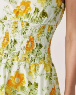 Green Floral Boat Neck Mini Dress