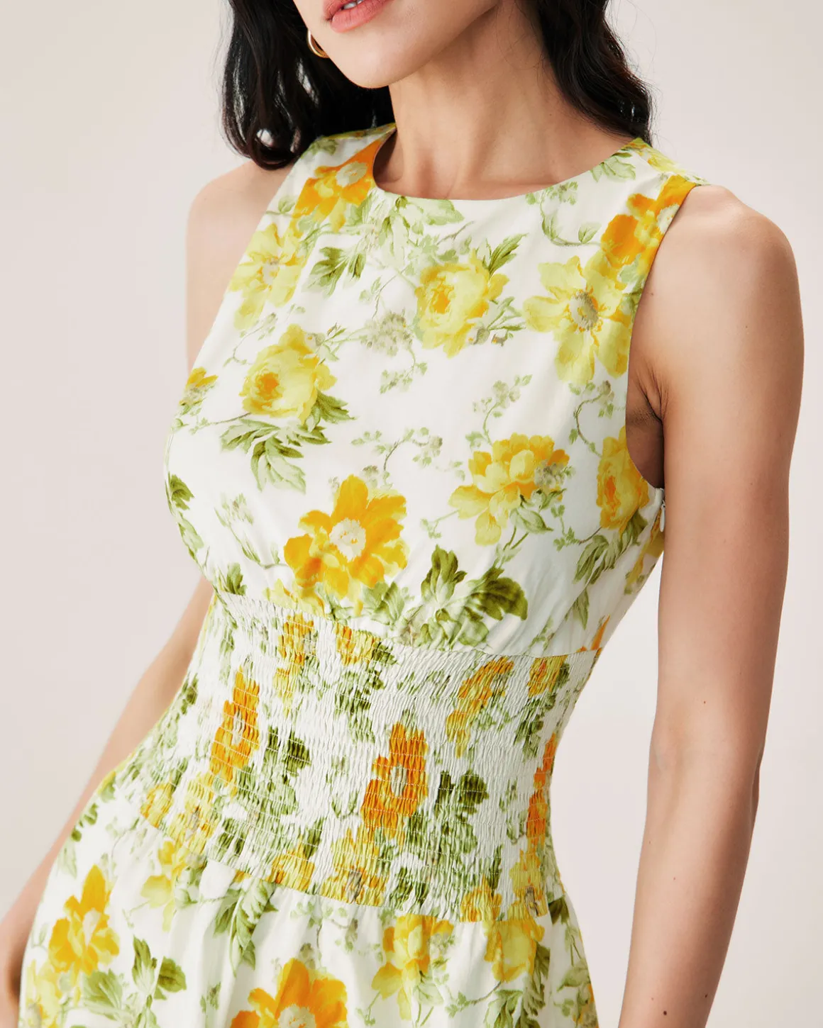 Green Floral Boat Neck Mini Dress