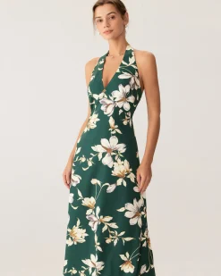 Green Floral Halter Maxi Dress