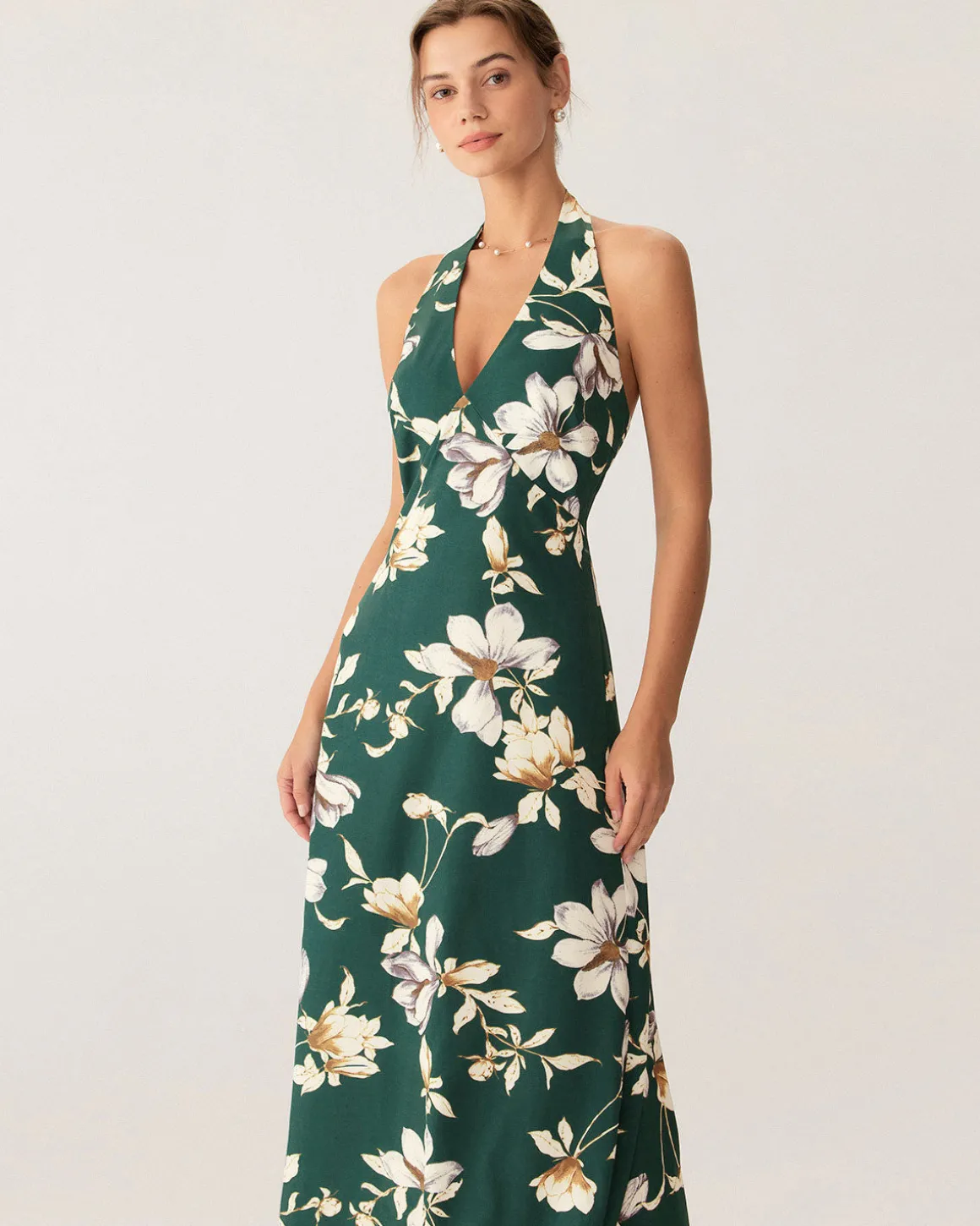 Green Floral Halter Maxi Dress