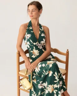 Green Floral Halter Maxi Dress