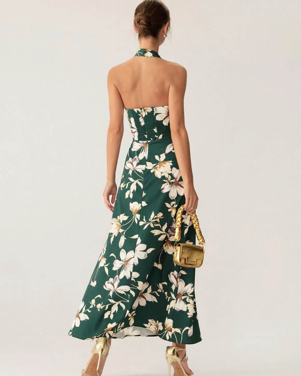 Green Floral Halter Maxi Dress