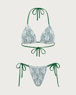 Green Floral Lace Bikini Set