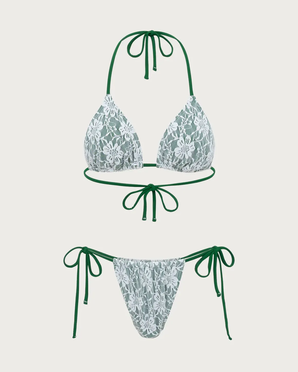 Green Floral Lace Bikini Set