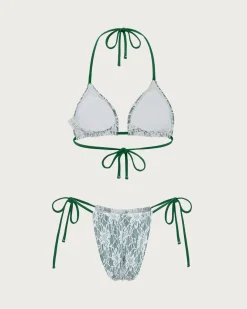 Green Floral Lace Bikini Set