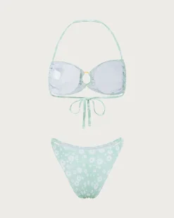 Green Floral O-Ring Halter Bikini Set
