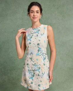Green Floral Plant Sleeveless Mini Dress
