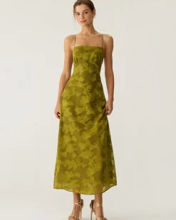 Green Floral Ruched Backless Slip Maxi Dress