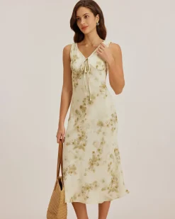 Green Floral Ruched Sleeveless Maxi Dress
