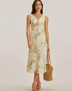 Green Floral Ruched Sleeveless Maxi Dress