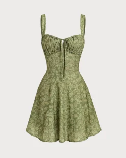 Green Floral Ruched Slip Mini Dress