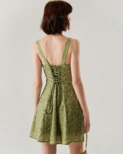 Green Floral Ruched Slip Mini Dress