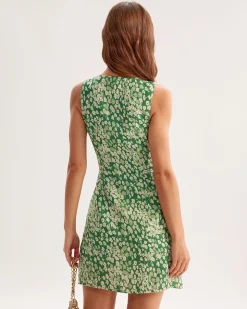 Green Floral Sleeveless Mini Dress