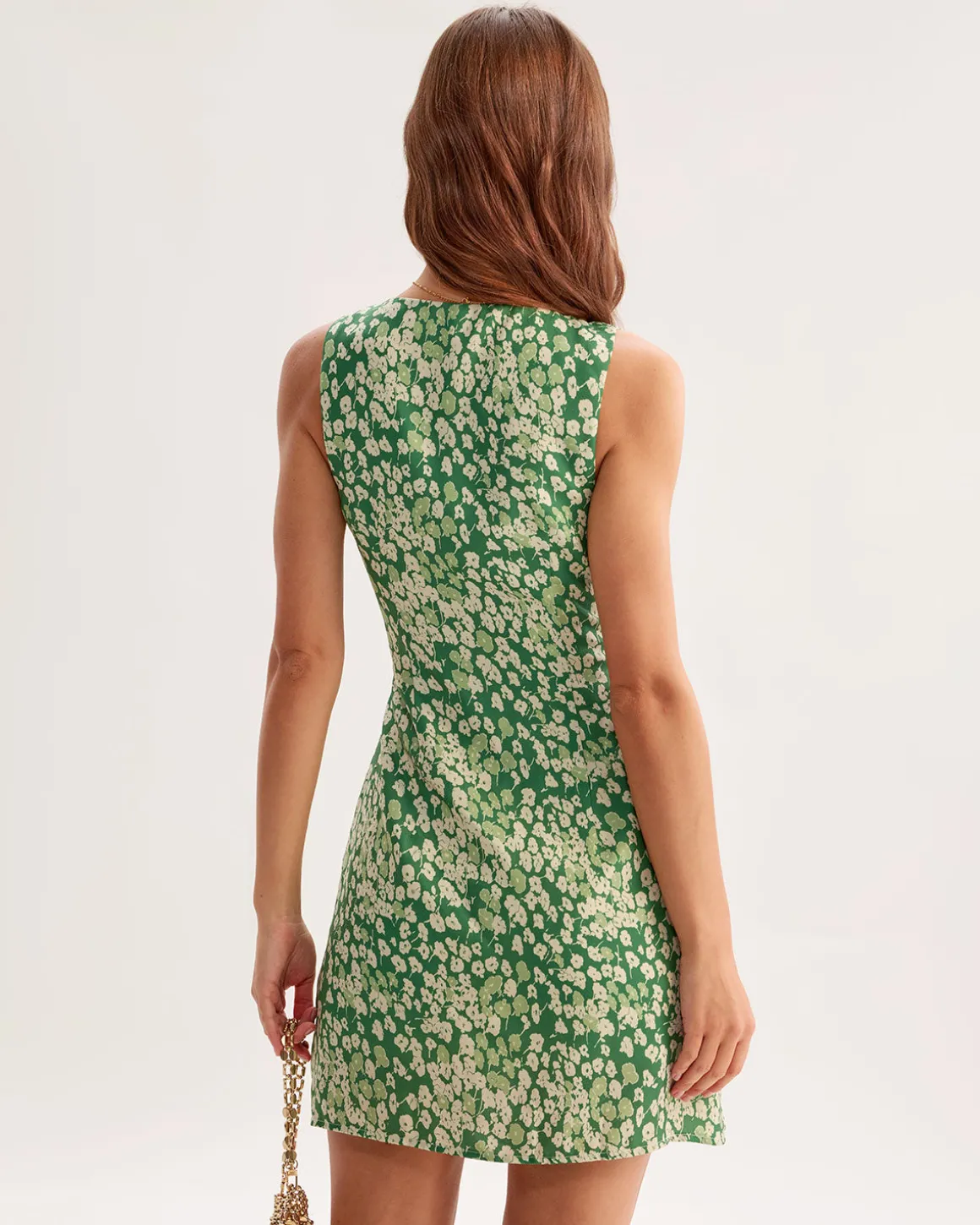 Green Floral Sleeveless Mini Dress